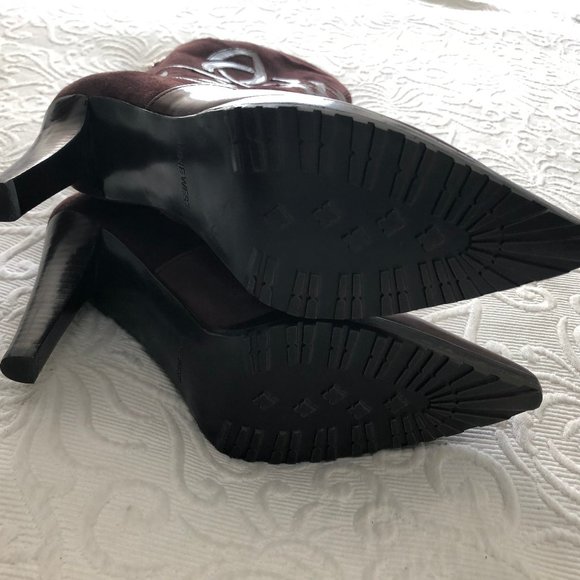 Nine West WILLETTA Suede Leather Boot Applique Pointy Toe Med Brown Zip 8.5 NEW - Picture 7 of 15